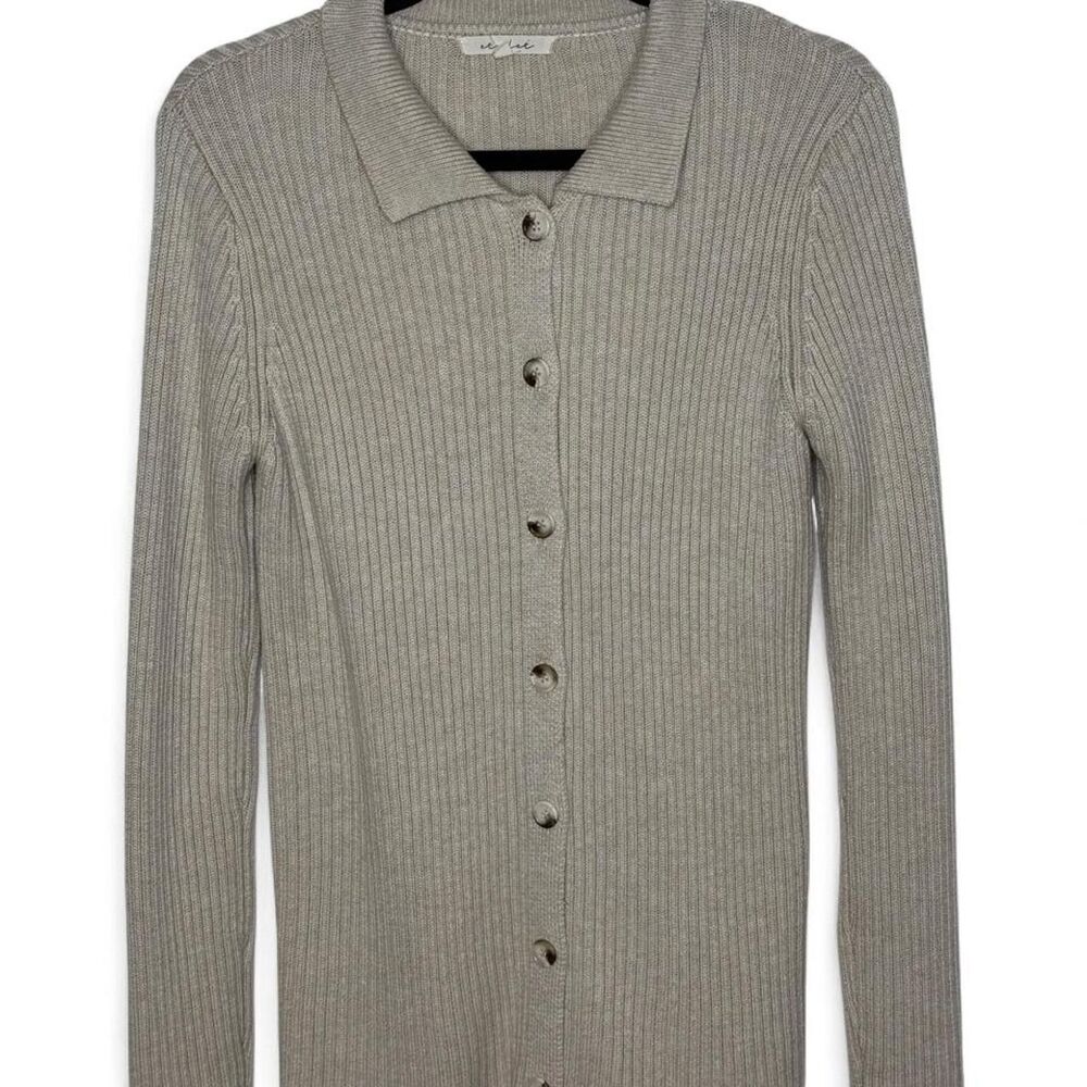 Et Clet Ribbed Knit Front Button Collared Cardigan Size M